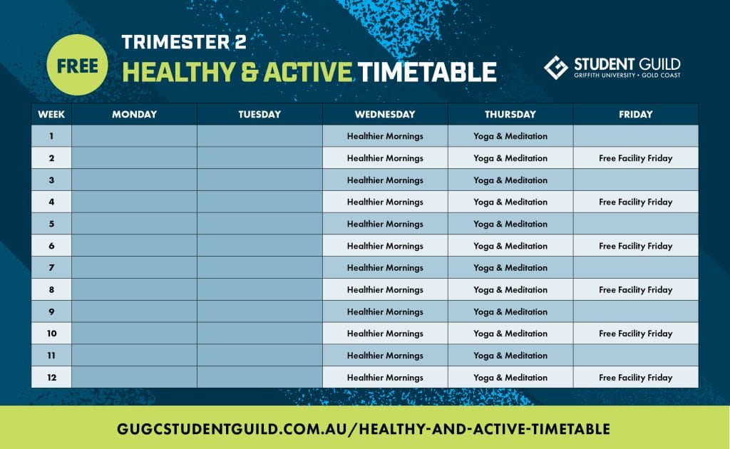 Healthy & Active TImetable Griffith Student Guild